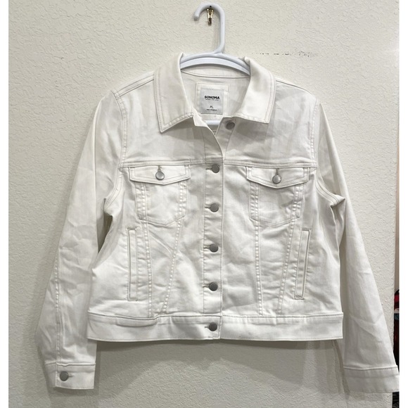 Sonoma Women's White Denim Jean Jacket Size PL Petite Large Minimalist Coat - Picture 1 of 5